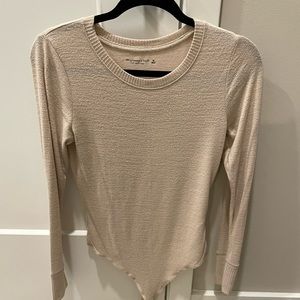 Womens Abercrombie Soft A&F Cozy Latte Color Crewneck Bodysuit